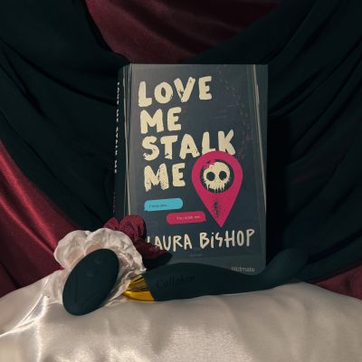 The closed box for the dark romance book Love Me Stalk Me presenting the toy Callahan in front of it.